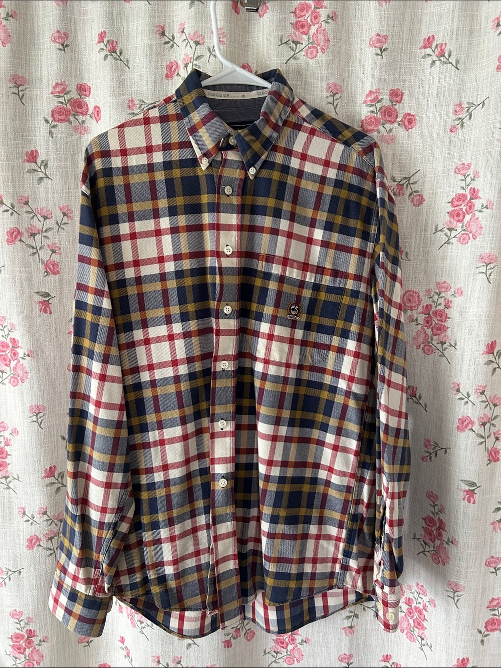 Cinch Plaid Button-Down Shirt Jacket in Navy, Red, Mustard, and Cream